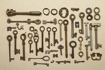 Obraz premium Antique Keys Collection - Vintage Metal Locks & Doors