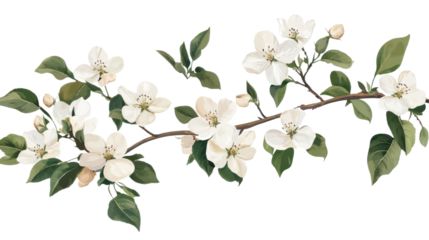 White cherry blossom on transparent background