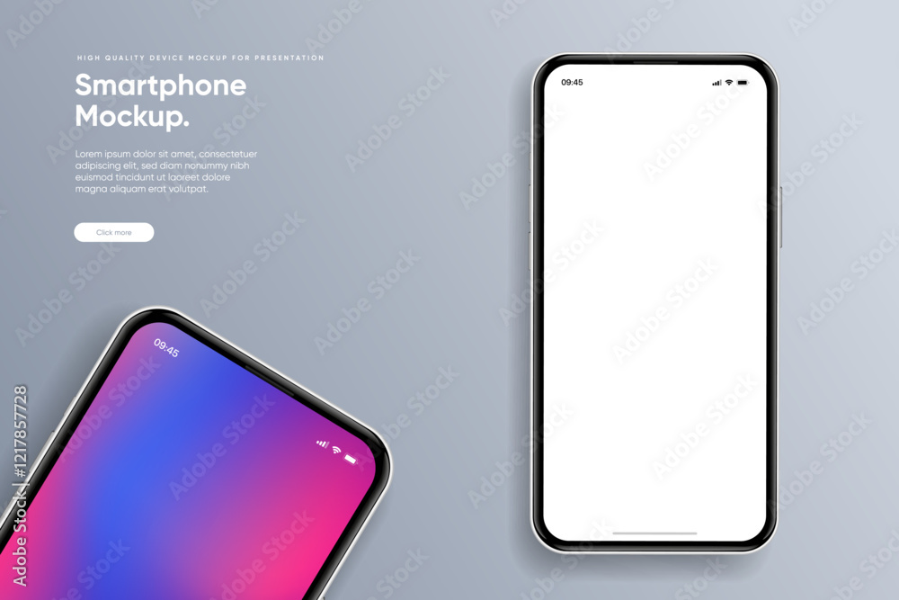 Poster Realistic smartphone mockup. Mobile phone vector with isolated on white background. Device front view. 3D mobile phone with shadow. Realistic, high quality smart phone mockup for ui ux presentation.