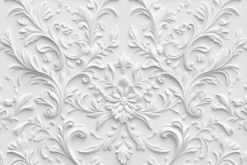 A detailed white decorative relief featuring scrolling leaves and flowers. Ideal for classical architecture, refined interiors, and luxury decorative design concepts.

