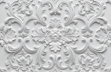 Obraz premium An intricate white floral relief with swirling details, adding sophistication and elegance. Great for design projects, high-end decor concepts, and architectural renderings.