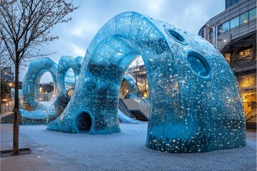 innovative playground showcases interactive climbing walls LED lights and touch responsive surfaces creating engaging space for children and families.