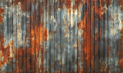 Artistic representation of an old and rusty zinc sheet wall, capturing the vintage style and corrosion pattern of metal in a retro concept,


