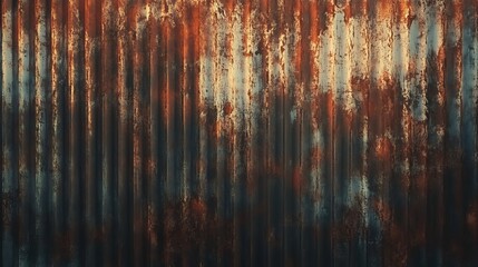 Fototapeta premium Artistic representation of an old and rusty zinc sheet wall, capturing the vintage style and corrosion pattern of metal in a retro concept,