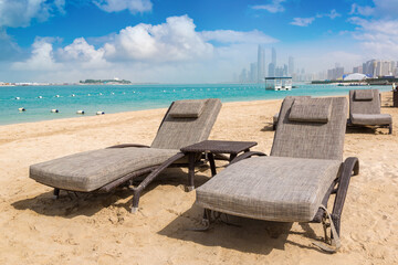 Sunbeds at the beach in Abu Dhabi