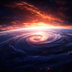 Fototapeta premium Cosmic Sunset Over A Swirling Galaxy