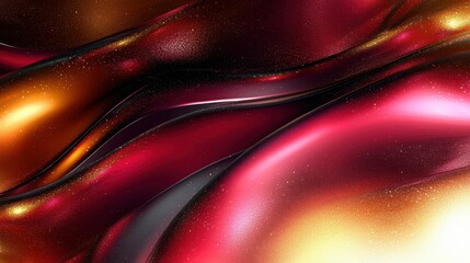 An abstract image showcasing waves of red, gold, and black colors, creating a shimmering and luxurious texture that conveys warmth and elegance.