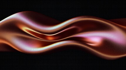 An abstract composition featuring smooth, shimmering fabric-like textures in warm hues of bronze and pink against a black background.