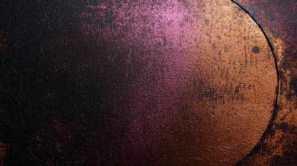 An abstract image featuring a dark textured background with a prominent circular shape in shades of bronze and purple, creating a luminous effect.