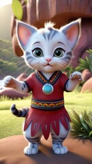 Fototapeta premium Kitten in Aboriginal Costume: 