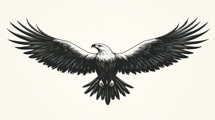 Fototapeta premium Majestic eagle soaring, wings spread, white background, graphic design element