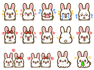 色々なポーズのかわいいウサギの落書き風イラスト素材セット