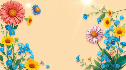 Obraz premiumBright watercolor flower composition in pastel colors with space for text.