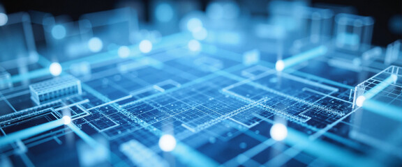 3D printer circuit board technology design in blue digital space showcasing innovative structures and modern advancements in manufacturing