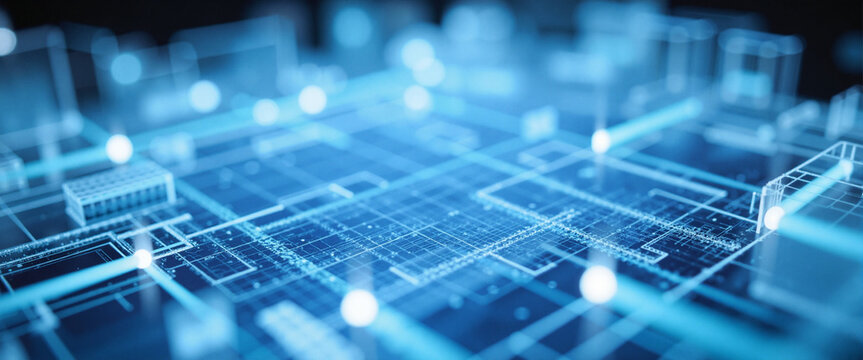 3D printer circuit board technology design in blue digital space showcasing innovative structures and modern advancements in manufacturing