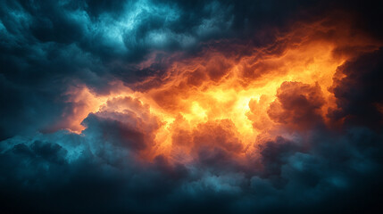 Black and dark storm clouds with golden light at sunset creating an epic sky panorama symbolizing chaos and hope contrasting forces in nature a minimalistic modern aesthetic with blurred blank caption