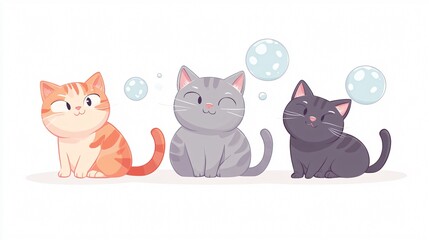 Fototapeta premium Playful Cartoon Cat Paw with Bubbles - Cute Funny Animal Illustration