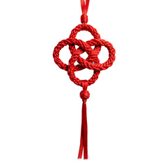 Traditional Chinese red silk knot on white background