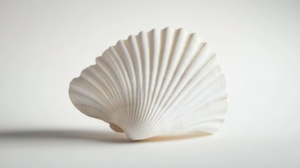 Open white seashell isolated on a white background, showing detailed texture.