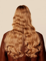 Fototapeta premium Rear View of Wavy Blonde Hair and Brown Leather Jacket