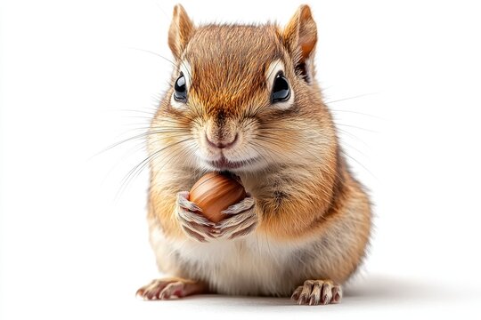 A cute chipmunk holding an acorn, showcasing nature's charm. - Powered by Adobe
