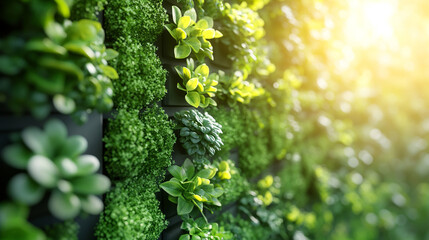 Vertical farm in an office building growing green vegetables and herbs on shelves minimalistic bright tone modern blurred background with empty blank space on the side symbolizing innovation

