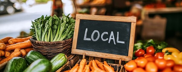 mot 'LOCAL' écrit au milieu de légumes pour promouvoir la consommation locale d