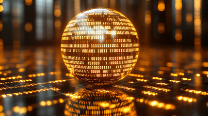 Holographic globe on a gold silver white bright background symbolizing global connectivity and data transfer in a cyber technology theme minimalistic bright tone modern blurred empty caption space

