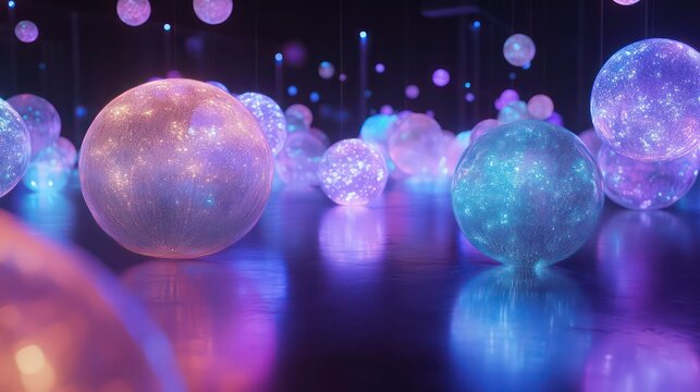 Pulsating glowing orbs connected by faint light trails.