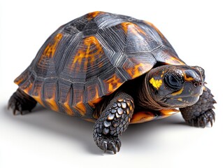 Obraz premium A close-up of a colorful tortoise on a white background.