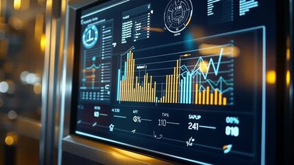 Futuristic control panel featuring charts, graphs, and key performance indicators - kpis - delivering real time insights to boost efficiency and productivity in modern factories - Powered by Adobe