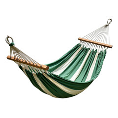 Green and white striped hammock on white background