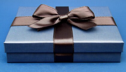 Blue Gift Box with Brown Ribbon and Bow