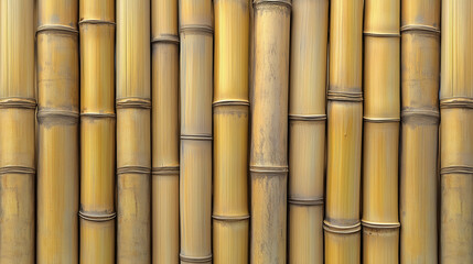 Fototapeta premium A seamless texture of bamboo planks, featuring light golden hues, smooth surfaces, and uniform, vertical grain patterns that create a clean and natural feel