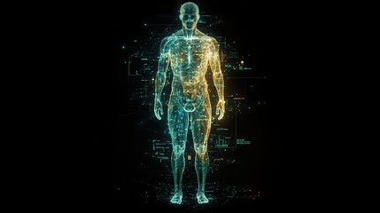 Digital Human Body Showing Internal Systems and Data