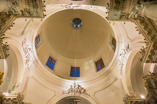 Interior of Roman Catholic Abbey of St Agatha (Badia di Sant'Agata) refers to 18th-century. CATANIA, Sicily, ITALY. January 8, 2025.