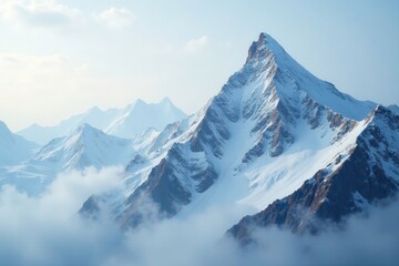 Obraz premium Frosty peaks ascend steeply into grey cloudy sky, clouds, landscape