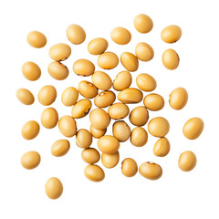 Closeup view of soybean seeds scattered on a transparent background showcasing their texture and natural color, Soybeans seeds on transparent background