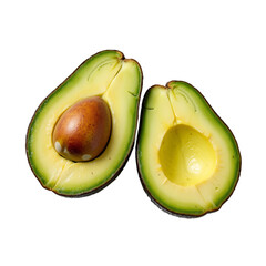 Fresh avocado sliced in half on white background