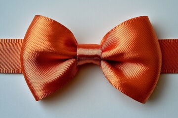 Close Up of a Shiny Orange Satin Bow on White Background