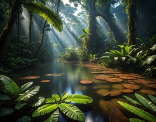 Forest canopy sparkling with tropical sunlight