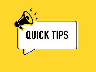 Megaphone with quick tips speech bubble. Loudspeaker. Banner for business, marketing and advertising. Vector illustration