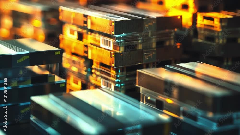 Poster server room reflecting light showing data storage reflecting on floor, creating an abstract and futu