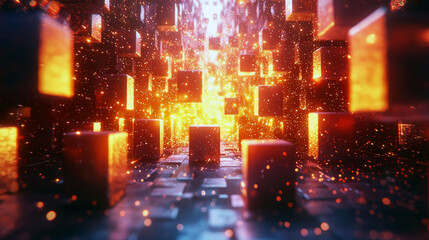 Fototapeta premium Abstract Digital Art: Glowing Cubes in a Futuristic Digital Space