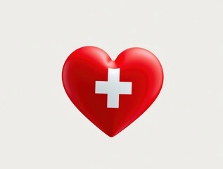 Obraz premium Swiss flag in the shape of a heart, 3d design, white background, national flag of Switzerland, love