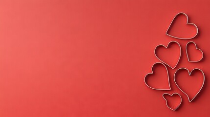   A cluster of heart-shaped cookie cutters adorns a scarlet backdrop, featuring a central heart imprint