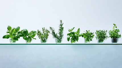Obraz premium Potted plants perched on glass shelf before white wall in room