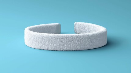 A white sports headband positioned on a light blue background, showcasing a clean and modern design. Ideal for fitness enthusiasts and athletes.