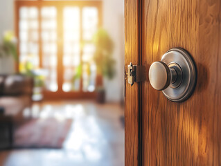 Interior Door with Brushed Nickel Doorknob and Blurred Background