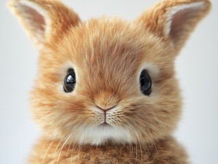 A cute, fluffy brown rabbit with big eyes and a soft appearance.